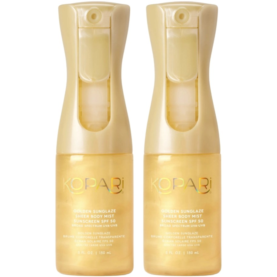 two bottles of SPF shimmer spray