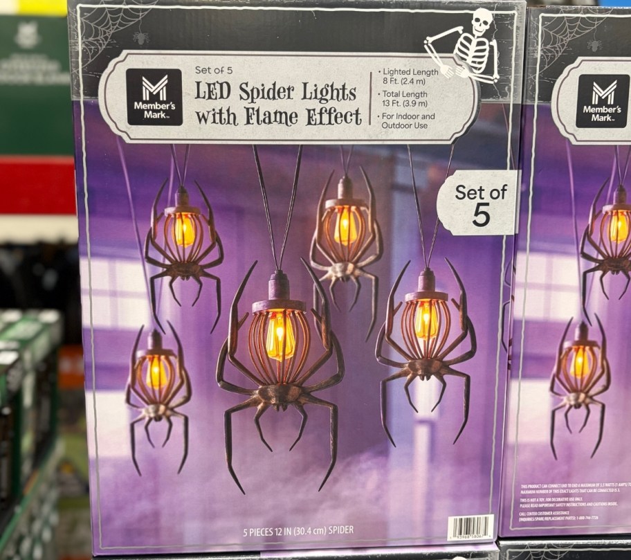 box of halloween flame lights on a shelf in a store