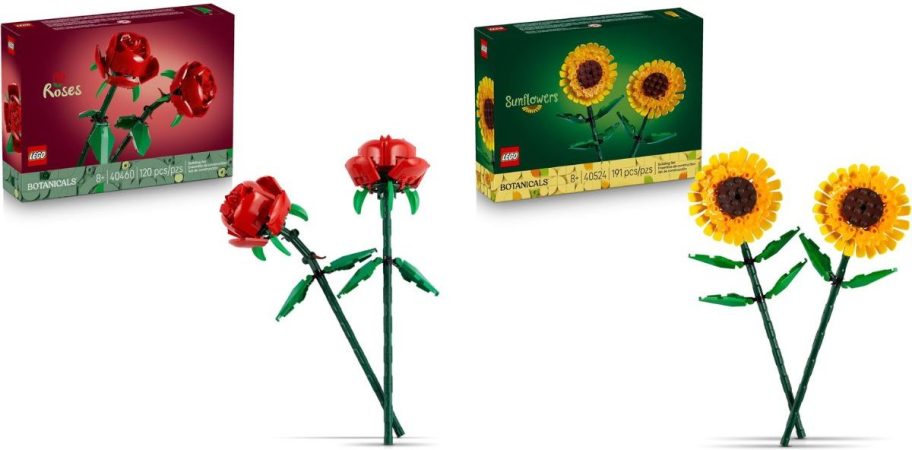 Stok images of LEGO roses and Sunflower sets