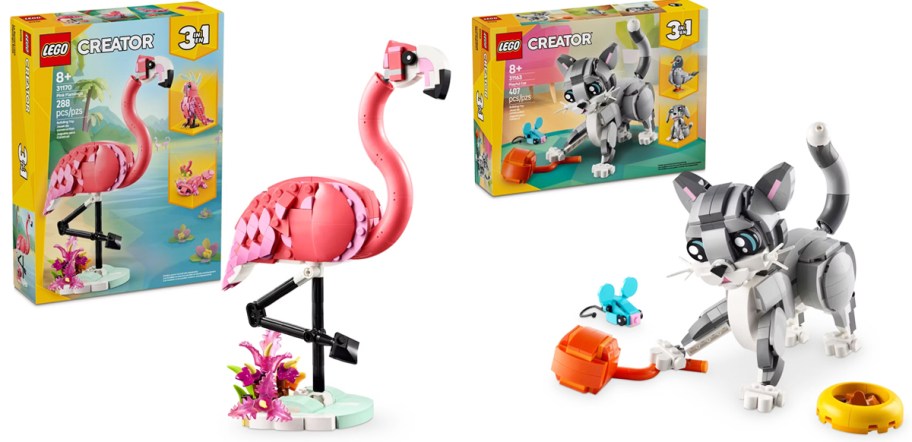 lego flamingo and cat building sets
