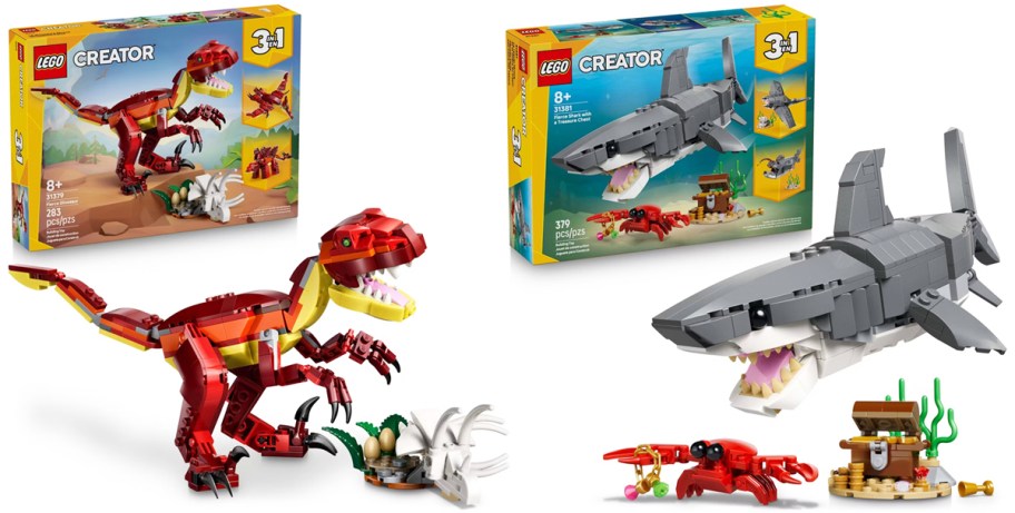 lego dinosaur and shark building sets