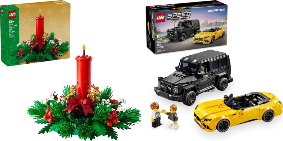 christmas table decorations and mercedes cars building sets