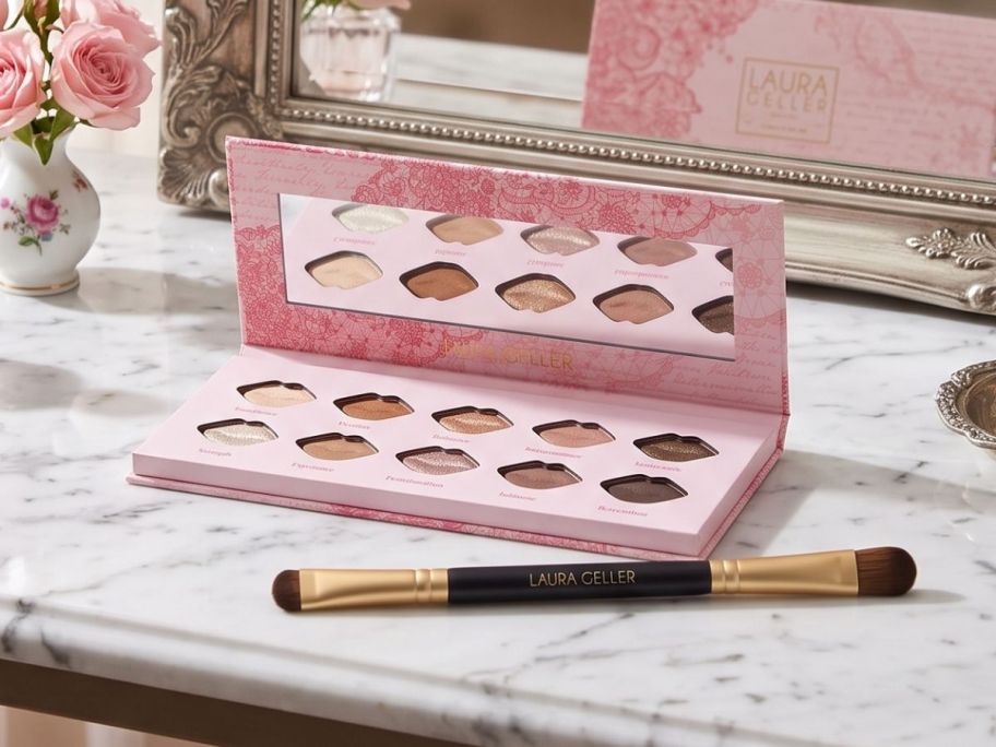 Laura Geller Baked Kisses Palette & Brush Set on vanity