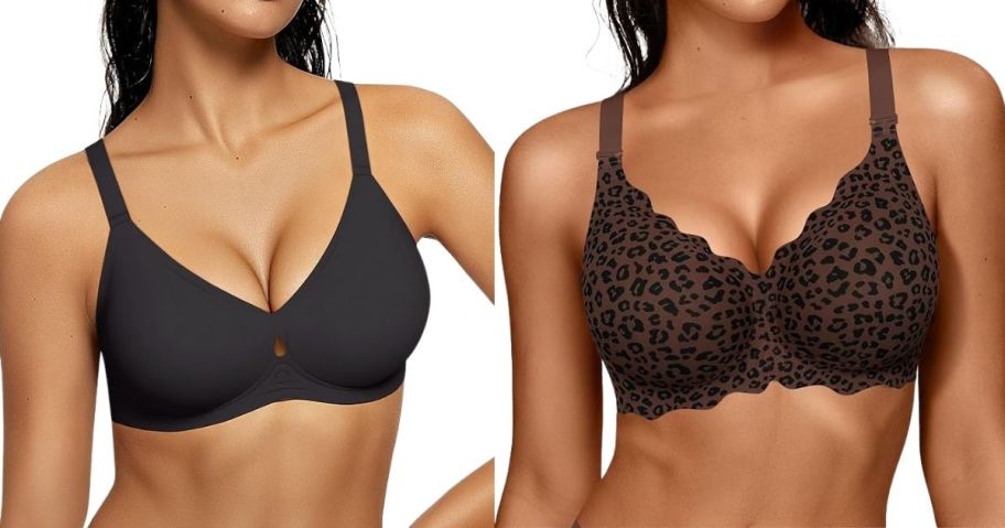 two women wearing black LetsJoli Jelly Bra and black animal print OEAK Women Value Series Jelly Bra