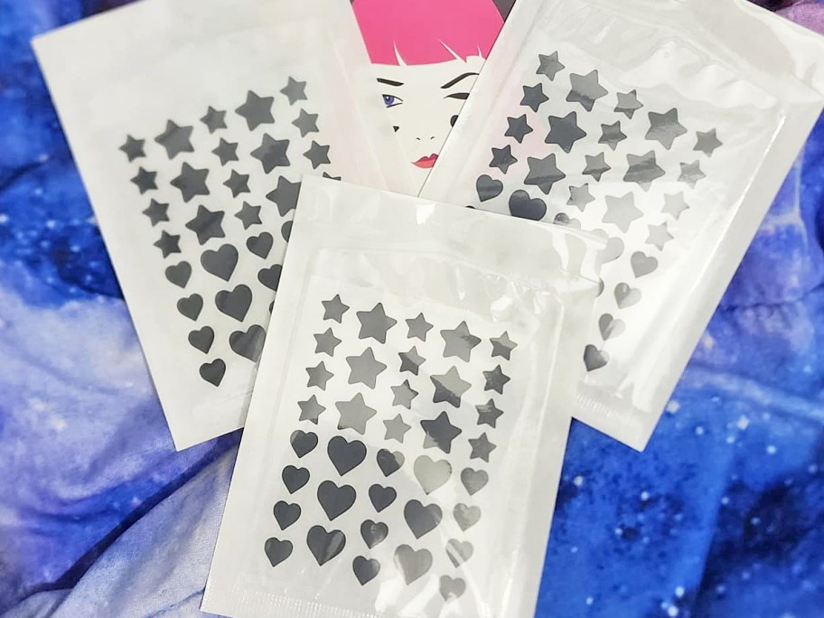 sheets of black hearts and stars pimple patches