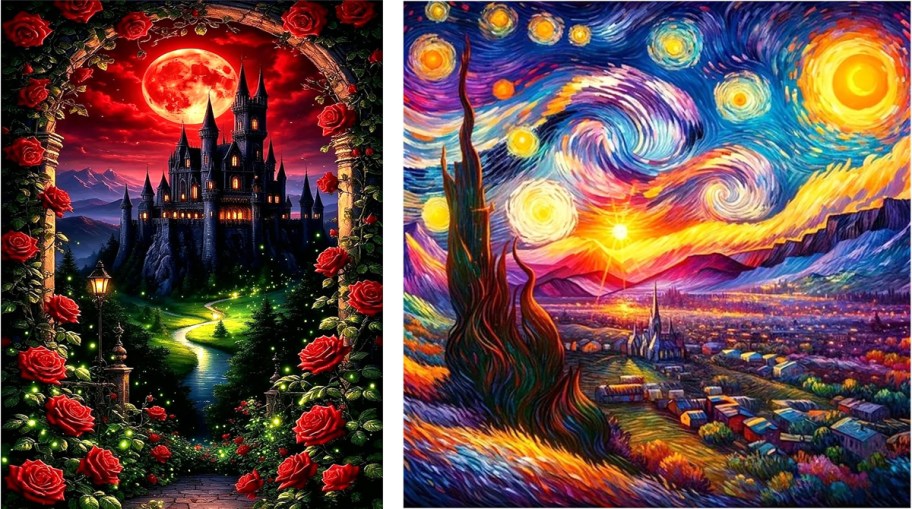 castle and starry night diamond art paintings