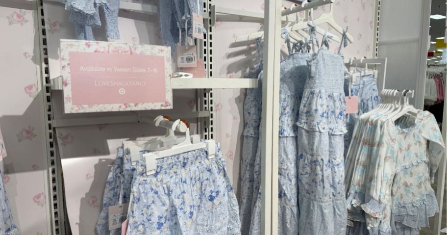 LoveShackFancy x Target clothing on display in store