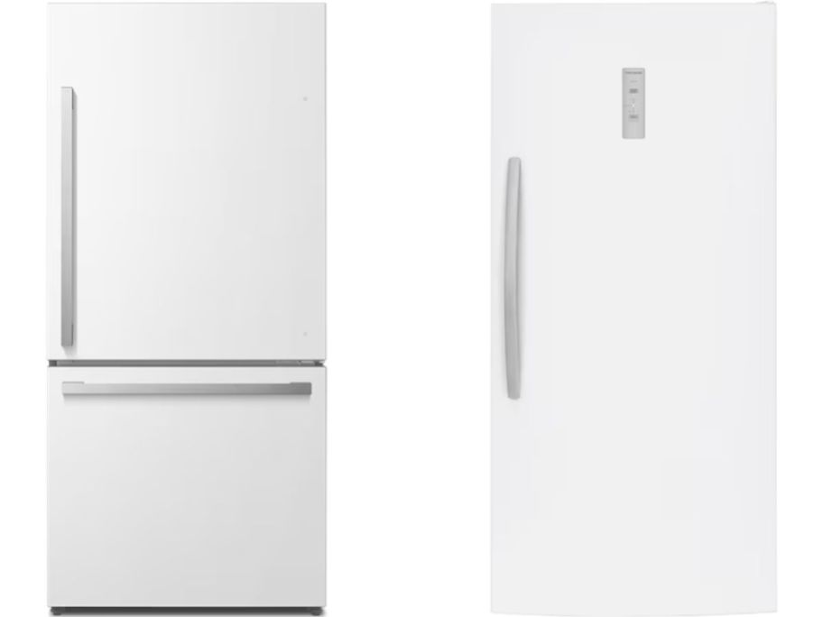 Stock images of a hisense refrigerator and frigidaire upright freezer