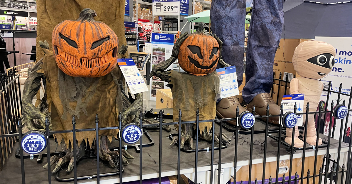 Halloween decorations on display inside Lowe's store