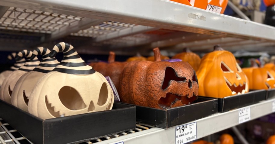 Haunted Living white, scary orange and traditional lighted jack-o&rsquo;-lanterns at Lowe&rsquo;s
