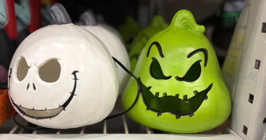 Jack Skellington and Oogie Boogie lighted jack-o&rsquo;-lantern decorations at Lowe&rsquo;s