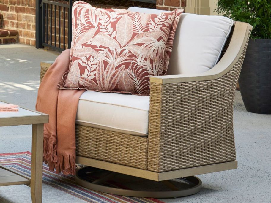 Allen + Roth Rosedale Wicker Steel Frame Swivel Rocker