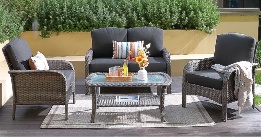Ovios New Augtus 4-Piece Rattan Patio Conversation Set