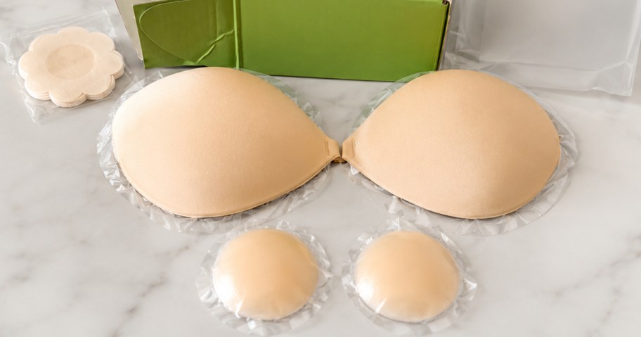 sticky bra set on a marble table