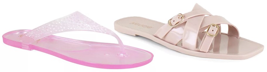 pink and tan jelly sandals
