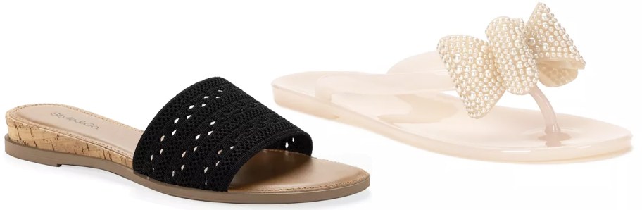 black slide and white bow sandal