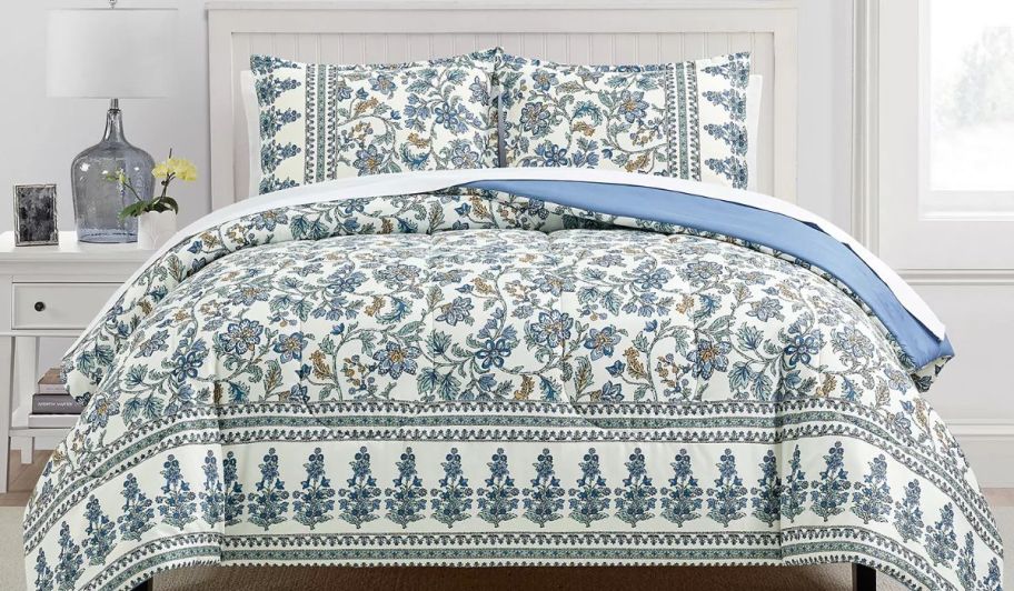 Floral bedding from Macy's in a bedroom