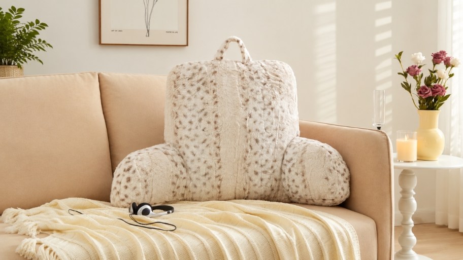 snow leopard print faux fur backrest pillow 