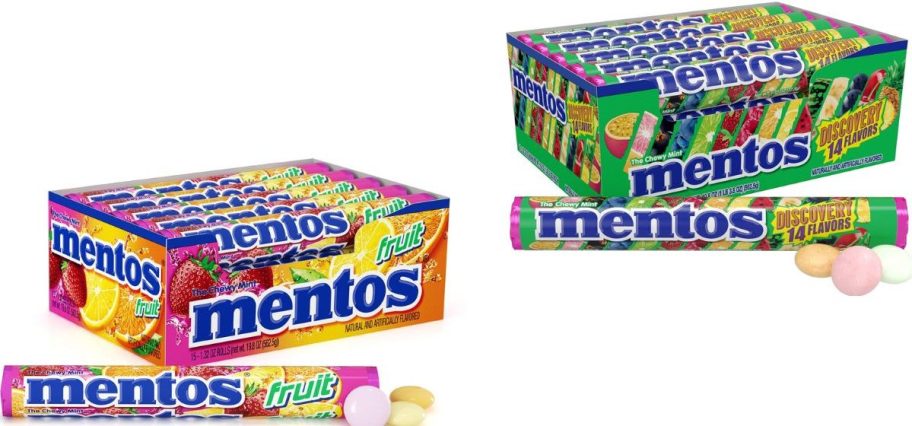 two 15-count packs of Mentos candies