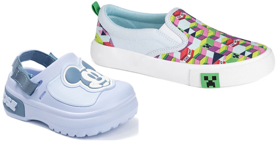Mickey Mouse Baby Boys' Adjustable Strap Clogs and Minecraft Kids Slip-On Sneakers