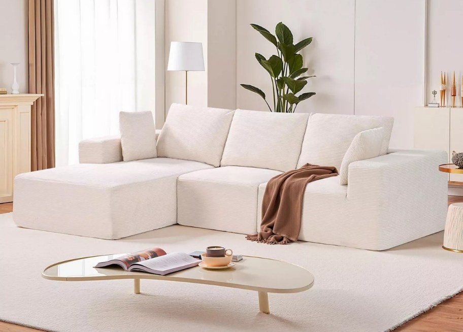 modular l-shaped white sectional sofa