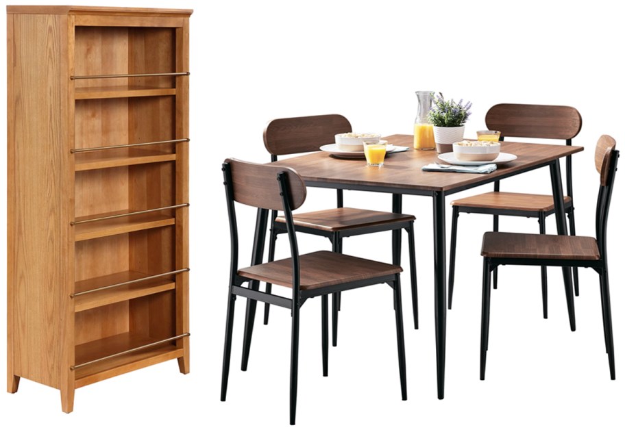 My Texas House Haven 5-Shelf Bookcase and Mainstays 5-Piece Wood & Metal Dining Room Set