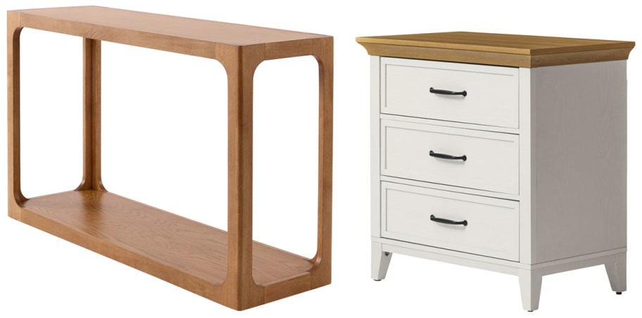 My Texas House Haven Console Table and Better Homes & Gardens Canton 3-Drawer Nightstand 2-Pack