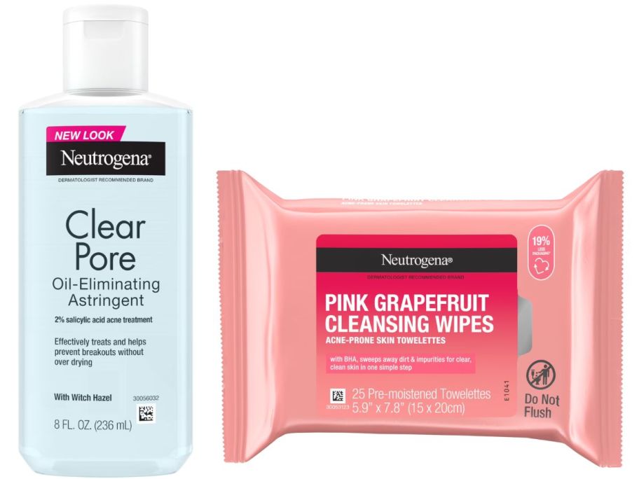 Neutrogena Clear Pore Oil-Eliminating Acne Treatment Astringent 8oz and Oil-Free Facial Cleansing Wipes 25-Count