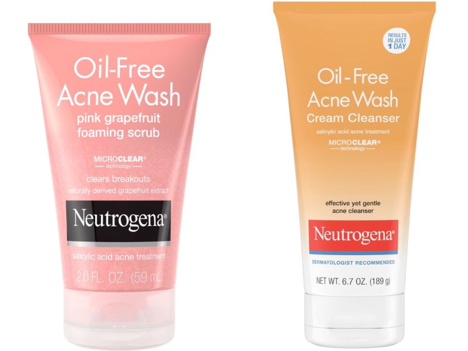 Neutrogena Pink Grapefruit Face Wash 2oz and Oil-Free Acne Cream Cleanser 6.7oz