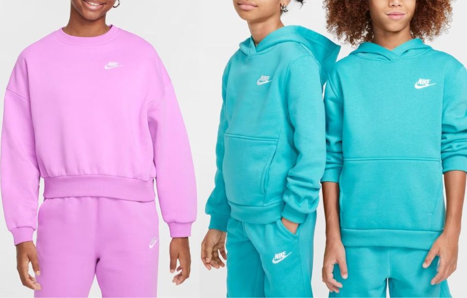 Stock images of 3 kids wearing Nike Sweatshirts