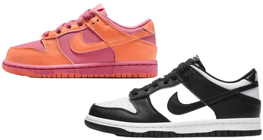 pink/orange and black/white nike sneakers