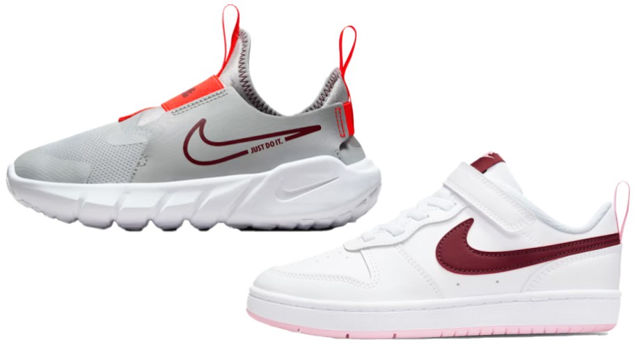 grey and white nike sneakers