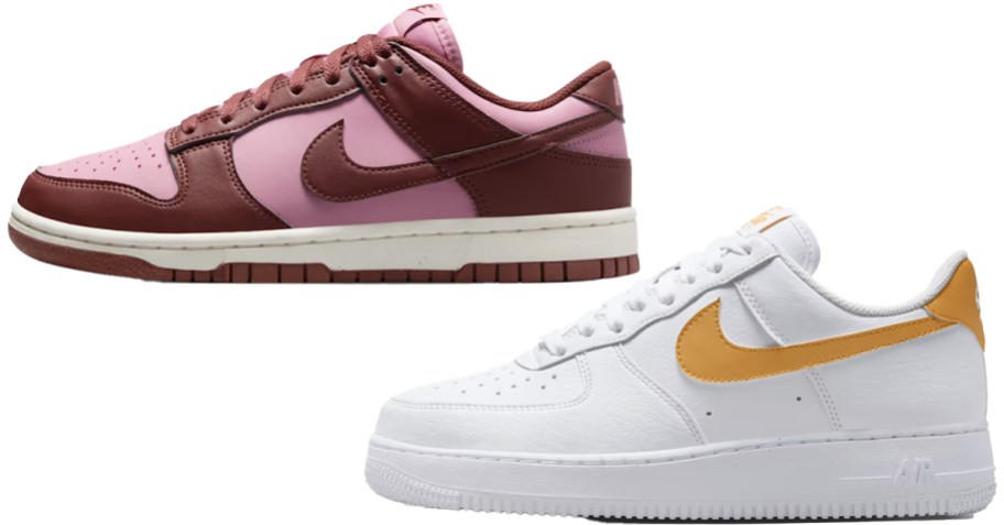 pink/red and white/gold nike shoes