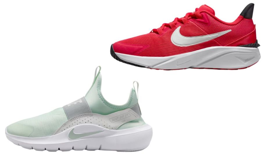 Nike running shoes kids in green and red