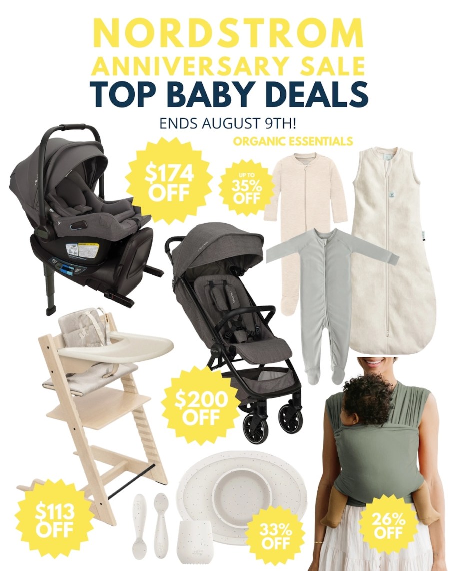 Collage of Nordstrom anniversary sale top baby deals