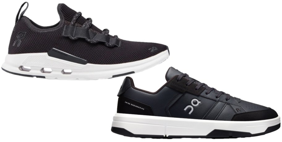 two pairs of black on cloud shoes