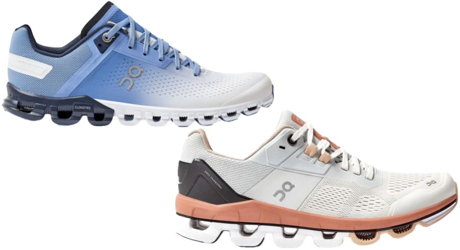 blue and orange pairs of running shoes