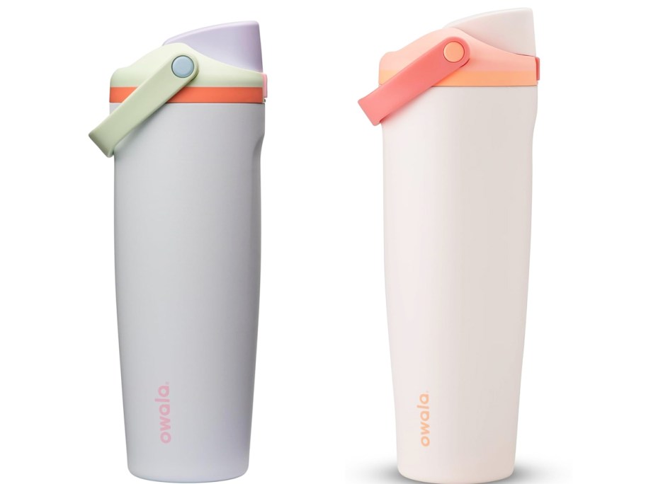 two white Owala FreeSip Sway Water Bottles