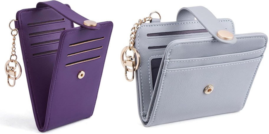 purple and light blue wallets