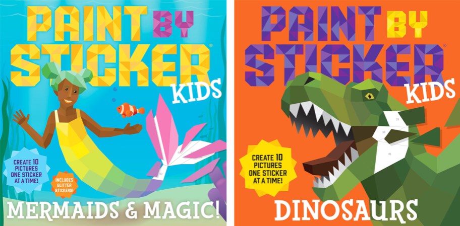 Paint by Sticker mermaids and dinosaurs book covers