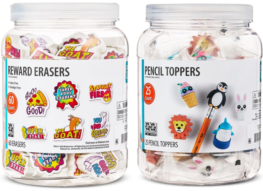 Pen+Gear Reward Erasers 60-Piece and Pencil Toppers 25-Piece Classroom Reward Bucket