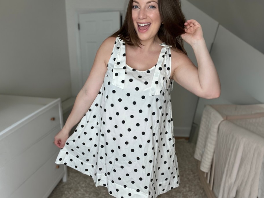 Polka-Dot Tie-Shoulder Mini Dress