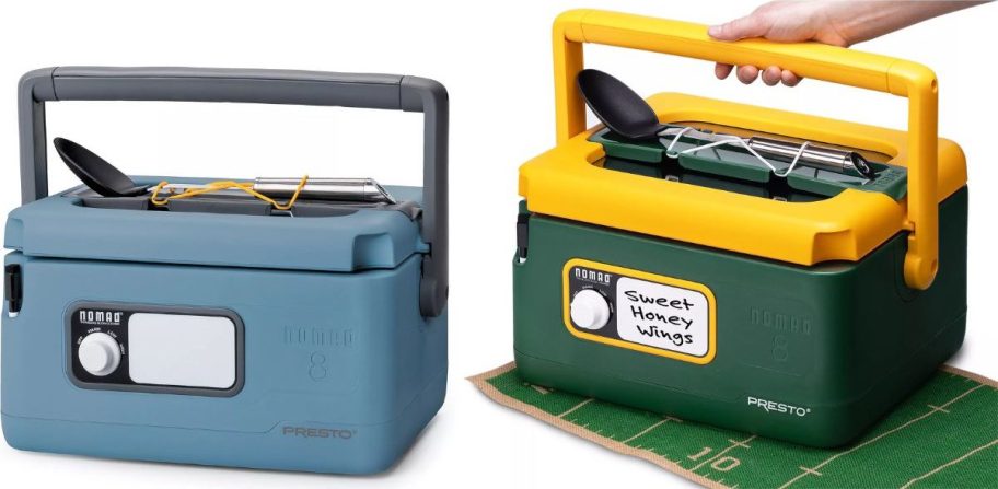 Stock images of two 8-Quart Presto Nomad Travel Slow Cookers