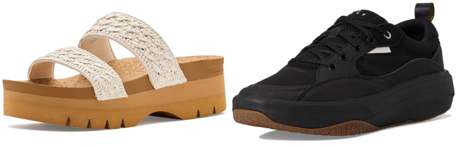 a Reef sandal and a Reef sneaker