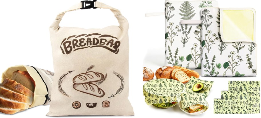 two sets of Reusable Beeswax Bread Bags