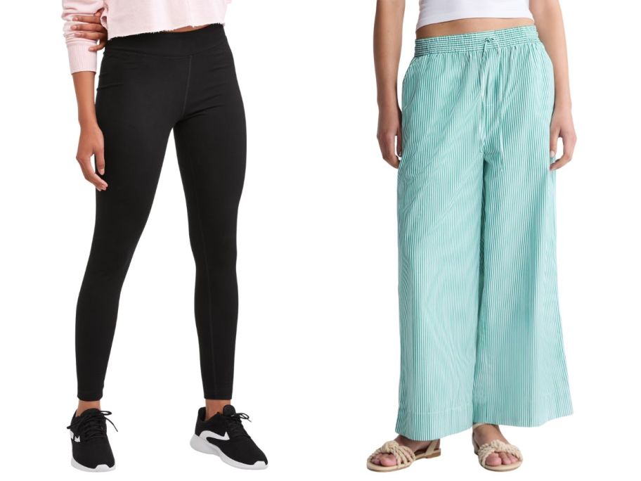 black Scoop Women&rsquo;s High-Rise Skinny Jeans and green Free Assembly Women's Cotton Poplin Cropped Wide Leg Pants