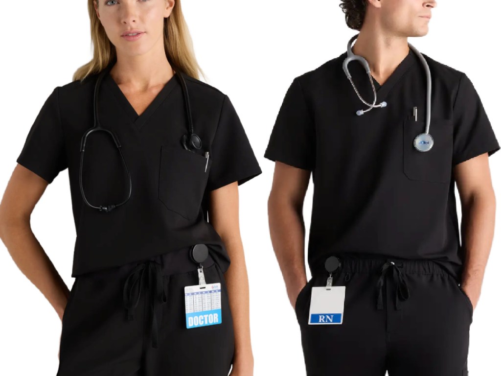 men and women wearing black scrub tops
