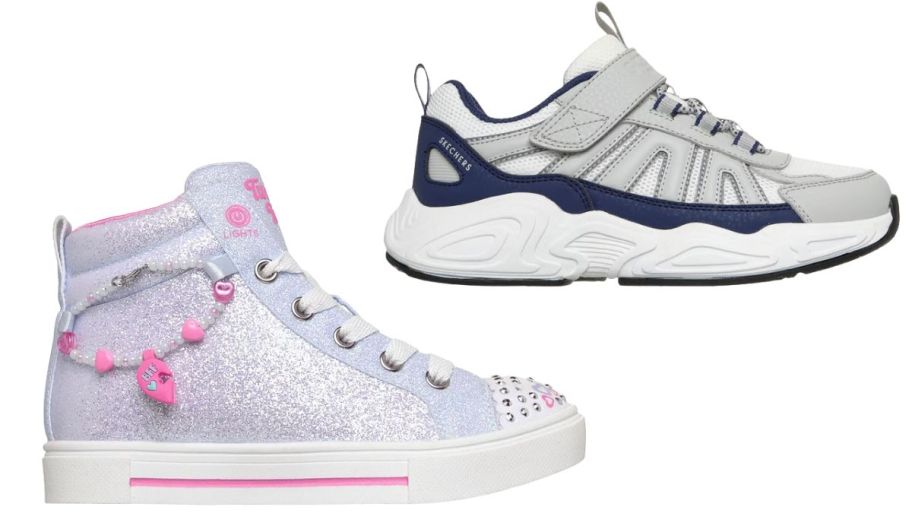 Skechers boys and girls shoes in twinkle toes and gray ones
