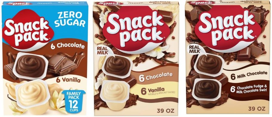 Stock images of 3 12-Count Packs of Snack Pack Pudding Cups