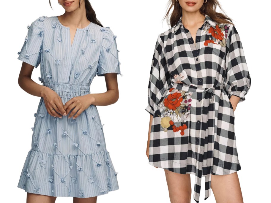 Somerset 3D Floral Mini Dress and Maeve Mona Linen Blend Mini Shirtdress